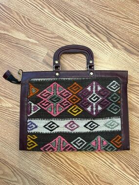 Vintage Kilim Carpet & Leather Satchel